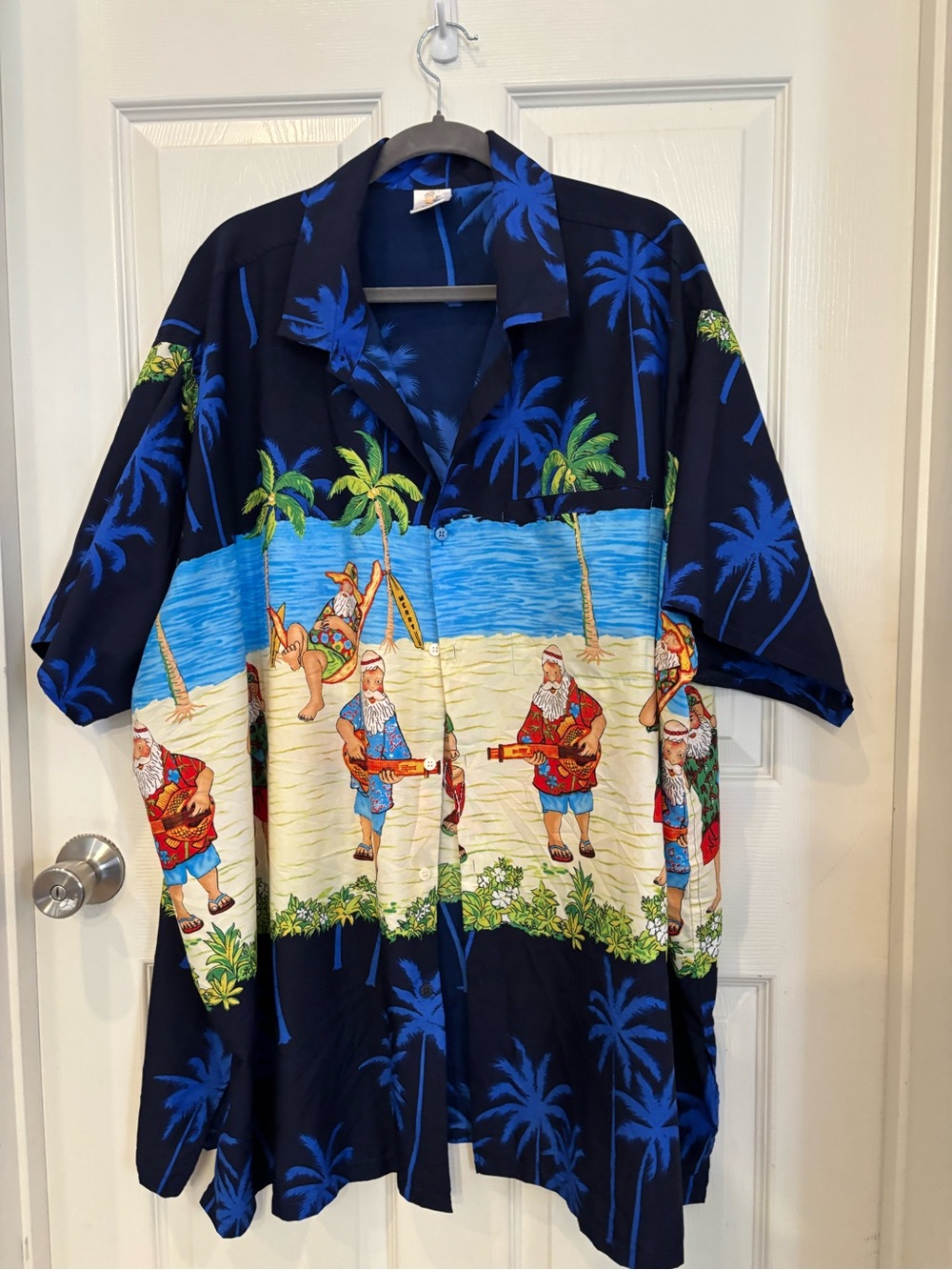 Men's Navy Blue Tropical Hawaiian Shirt with Palm Print